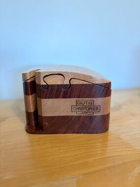 Vintage Guth Christopher Wooden Puzzle Box - Two-Tone Walnut & Maple